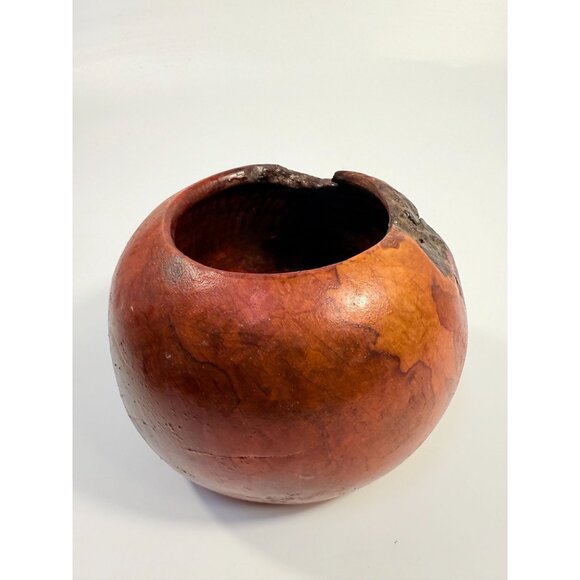 Hand Carved Rustic Wooden Bowl Vessel With Natural Knot Design & Organic Finish - Picture 10 of 16